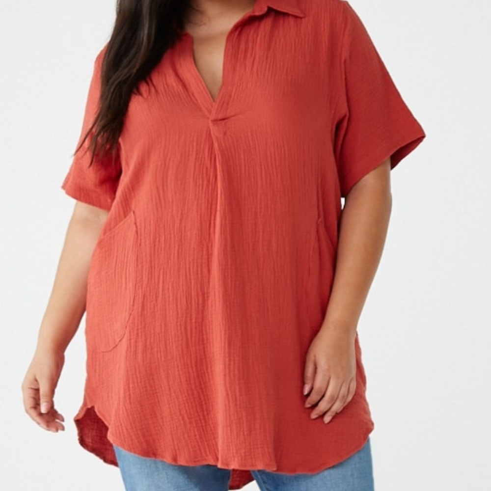 Plus Size Cotton V neck Tunic